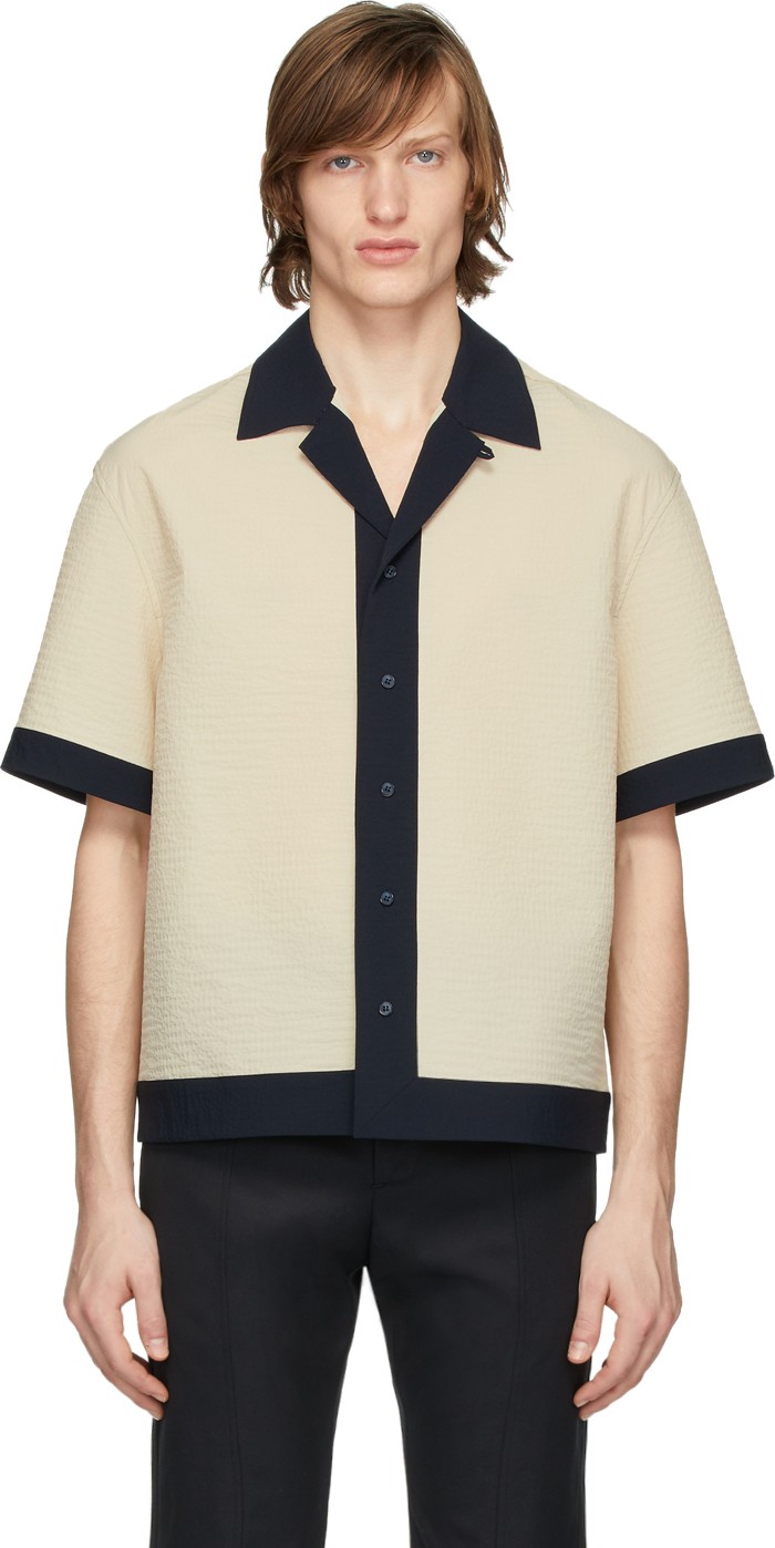 Deveaux New York Beige & Navy Panelled Resort Shirt