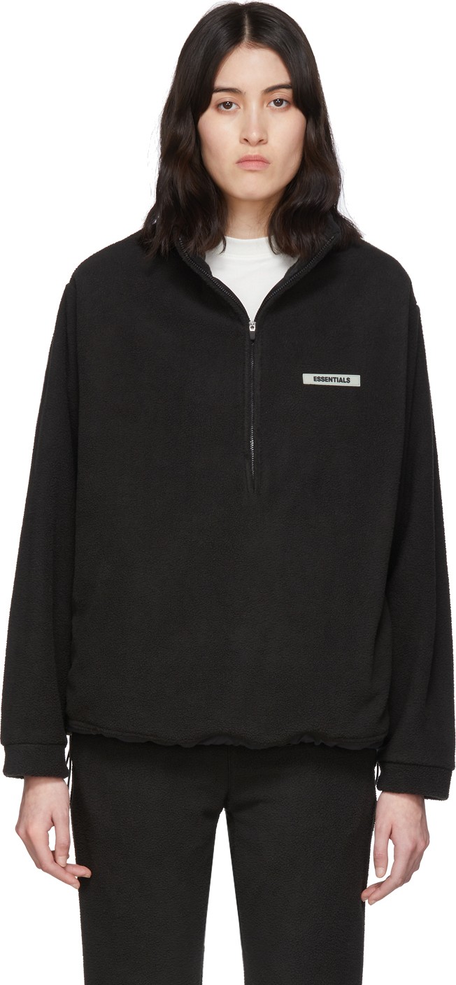 Essentials Black Fleece Half-Zip Sweater