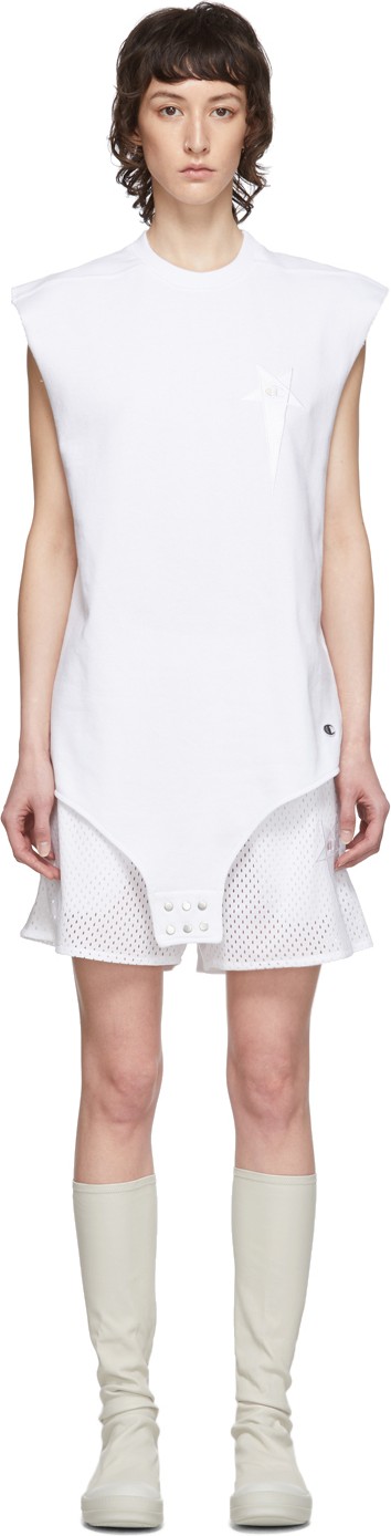 Rick Owens White Champion Edition Sleeveless T-Shirt