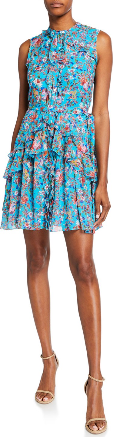 Saloni Tilly Button-Front Sleeveless Ruffle Dress