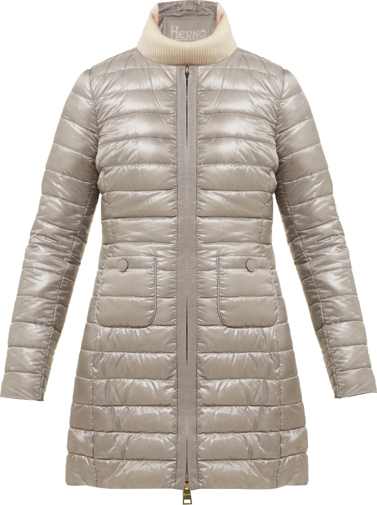 Herno Collarless quilted down coat