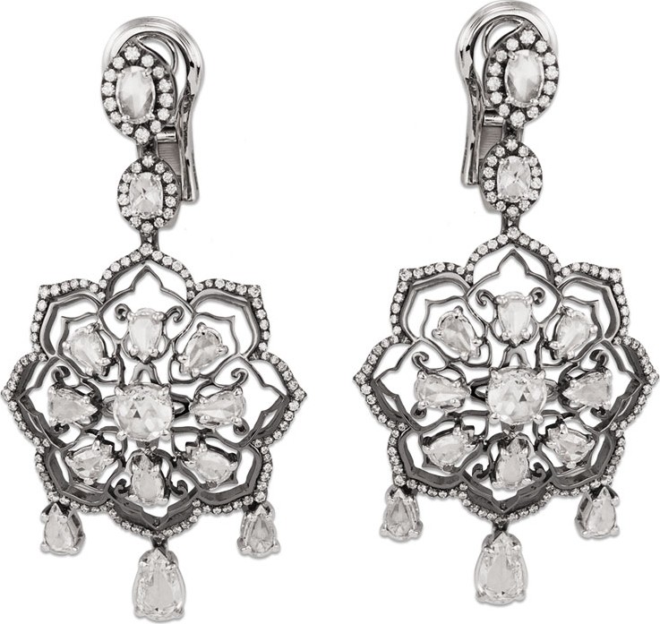 Staurino Fratelli Couture 18k White Gold Diamond Mandala Drop Earrings
