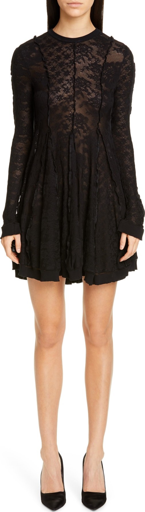 Stella McCartney Long Sleeve Linear Lace Skater Dress
