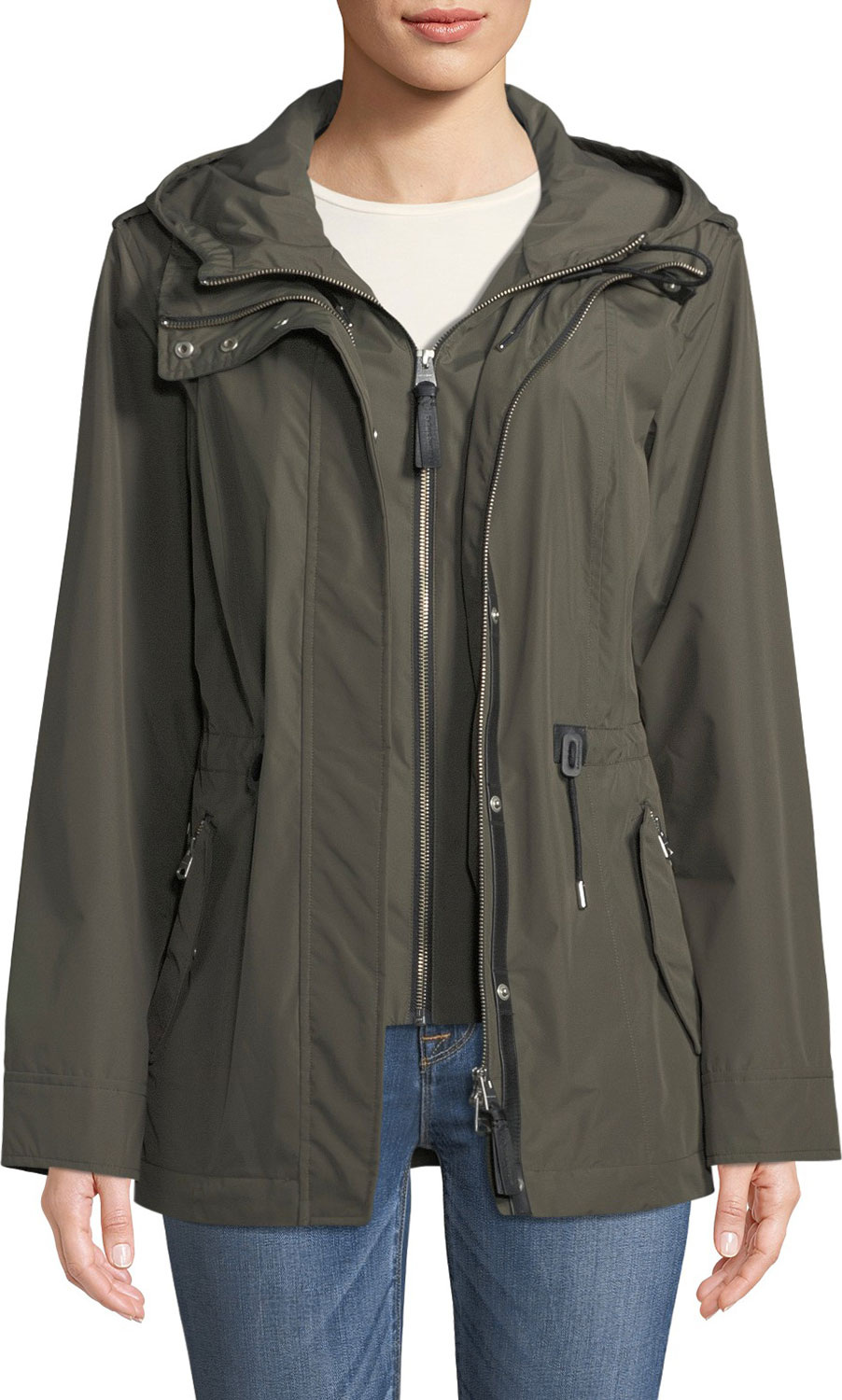 Mackage Meltiar Hooded Rain Jacket w/ Covered Placket