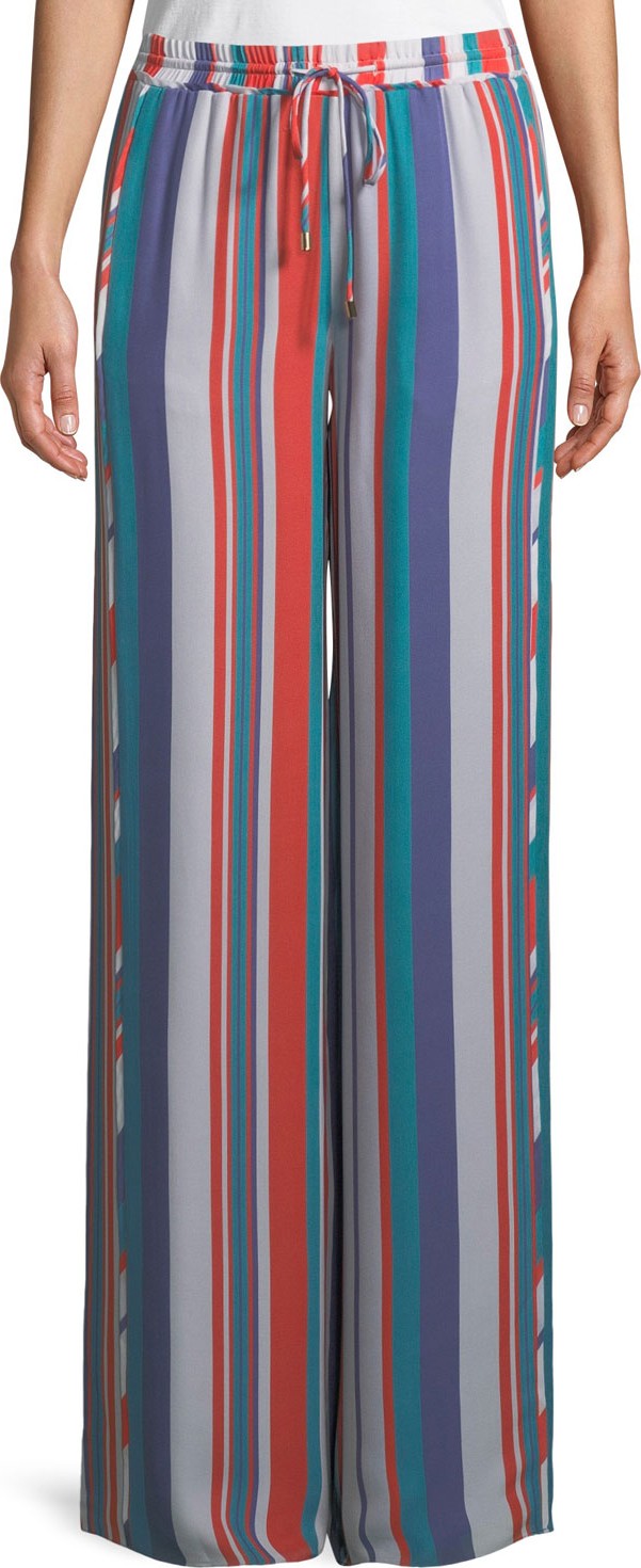 Ramy Brook Dorota Wide-Leg Striped Silk Pull-On Pants