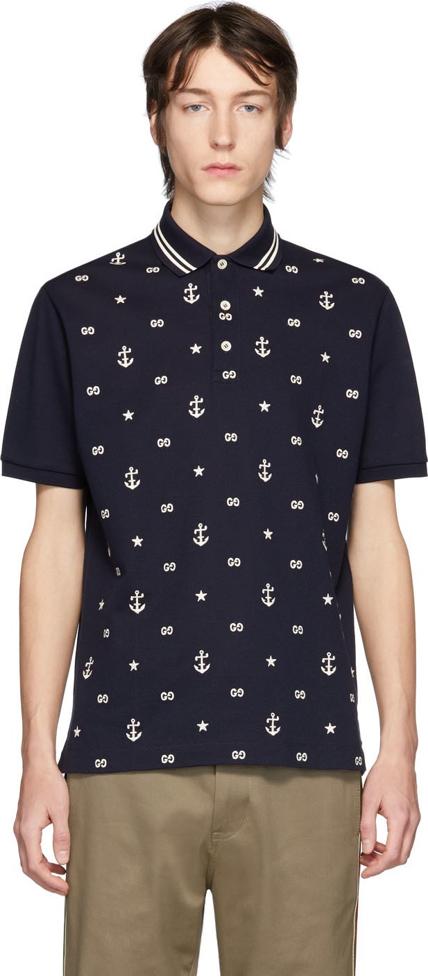 Gucci Navy GG Nautical Polo