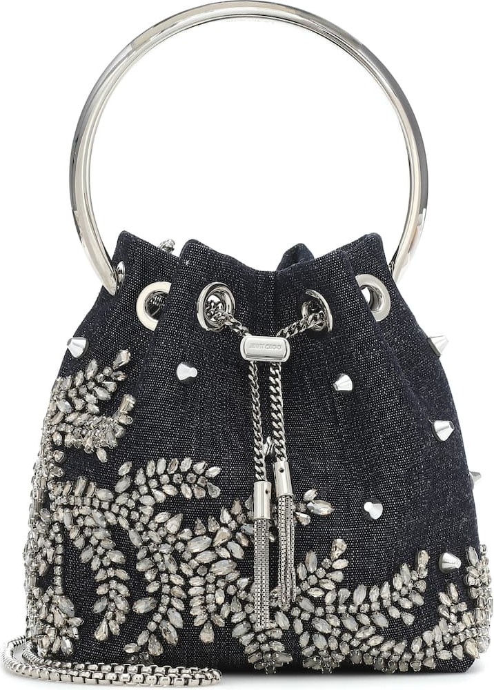 Jimmy Choo Bon Bon embellished denim bucket bag