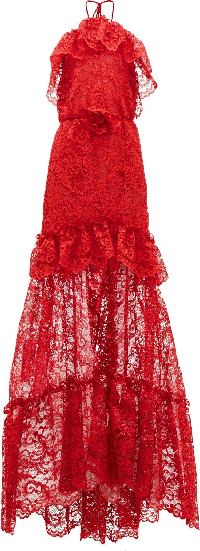 Dundas Ruffled halterneck guipure-lace gown