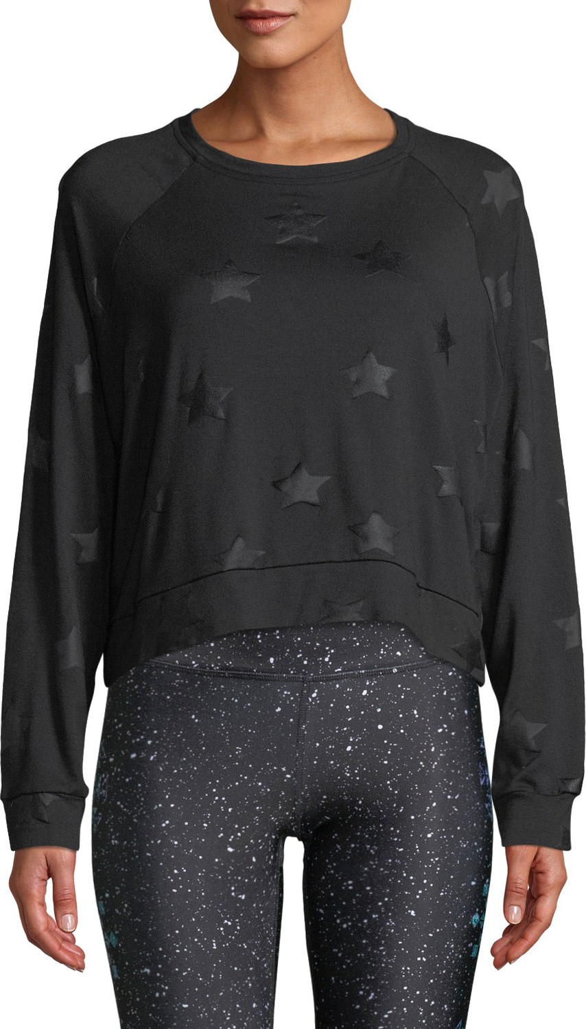 Terez Star-Print Foil Cropped Crewneck Sweatshirt