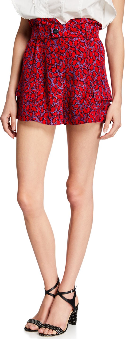 Derek Lam 10 Crosby Printed Paperbag-Waist Shorts
