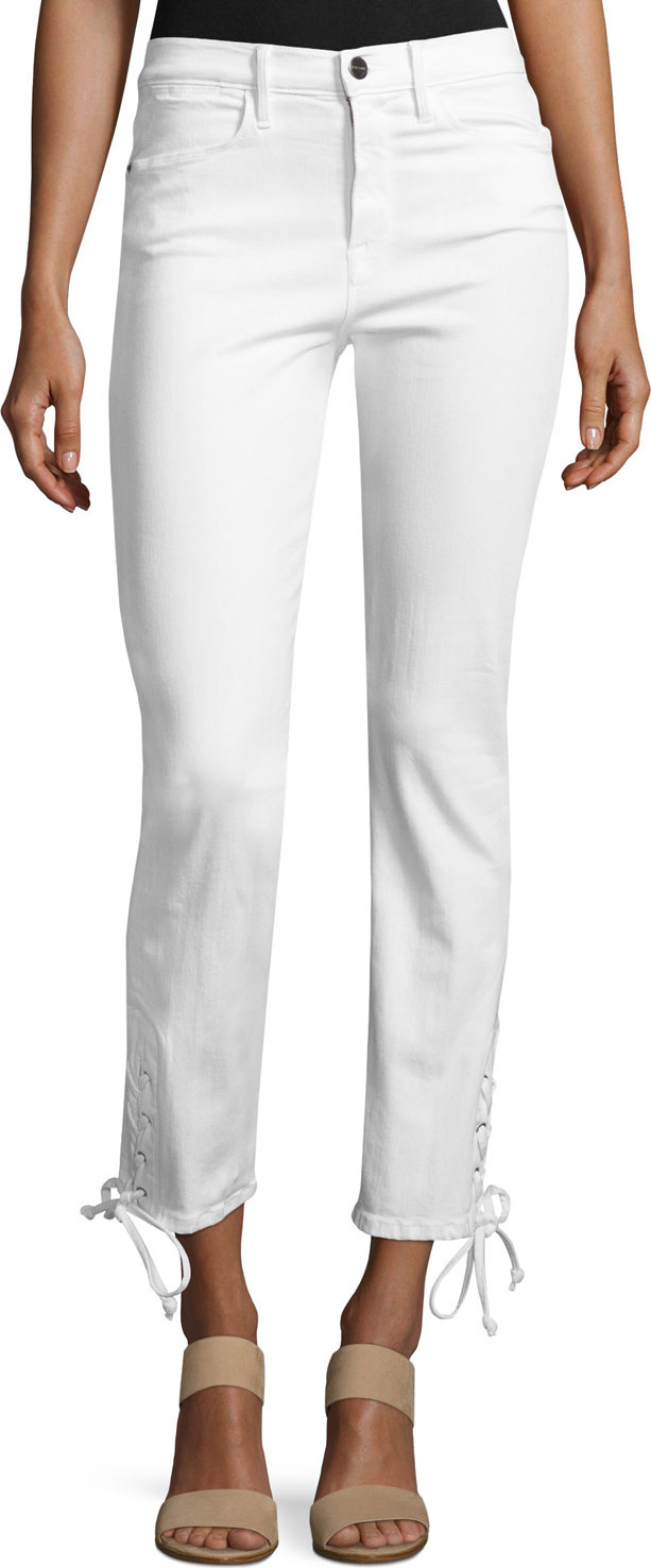 FRAME DENIM Le High Straight Lace-Up Jeans, Blanc