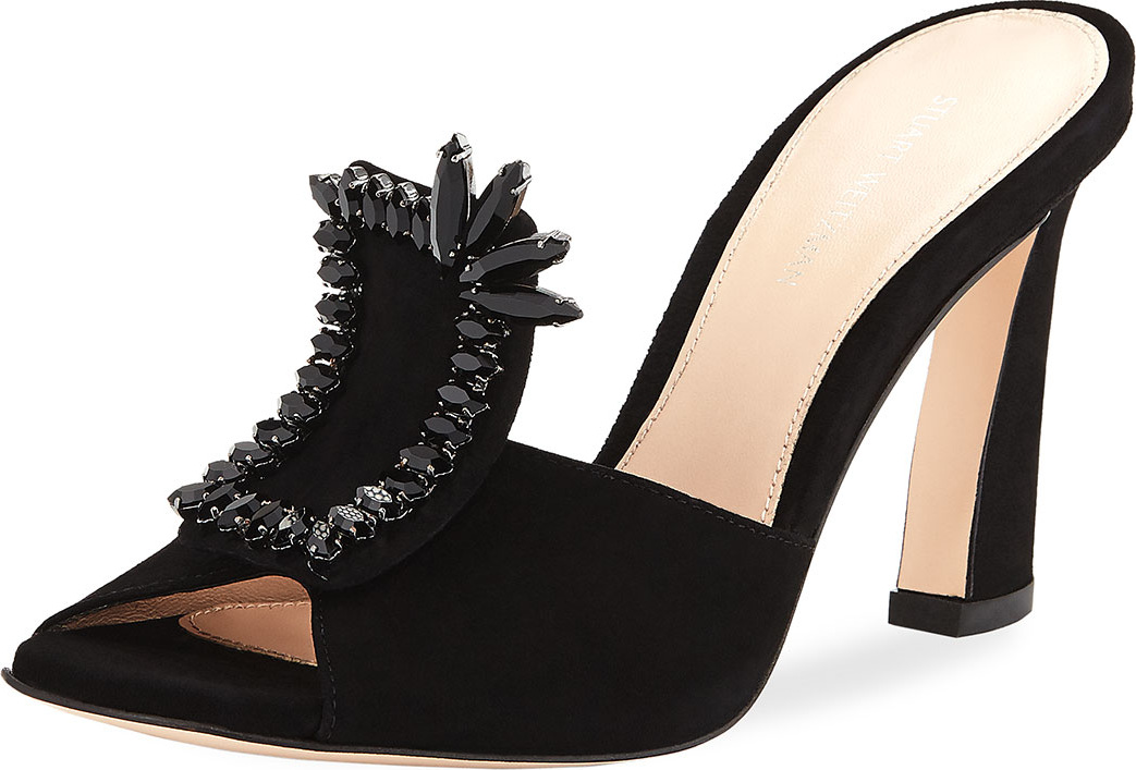 Stuart Weitzman Radiance Embellished Luxe Suede Slide Sandal