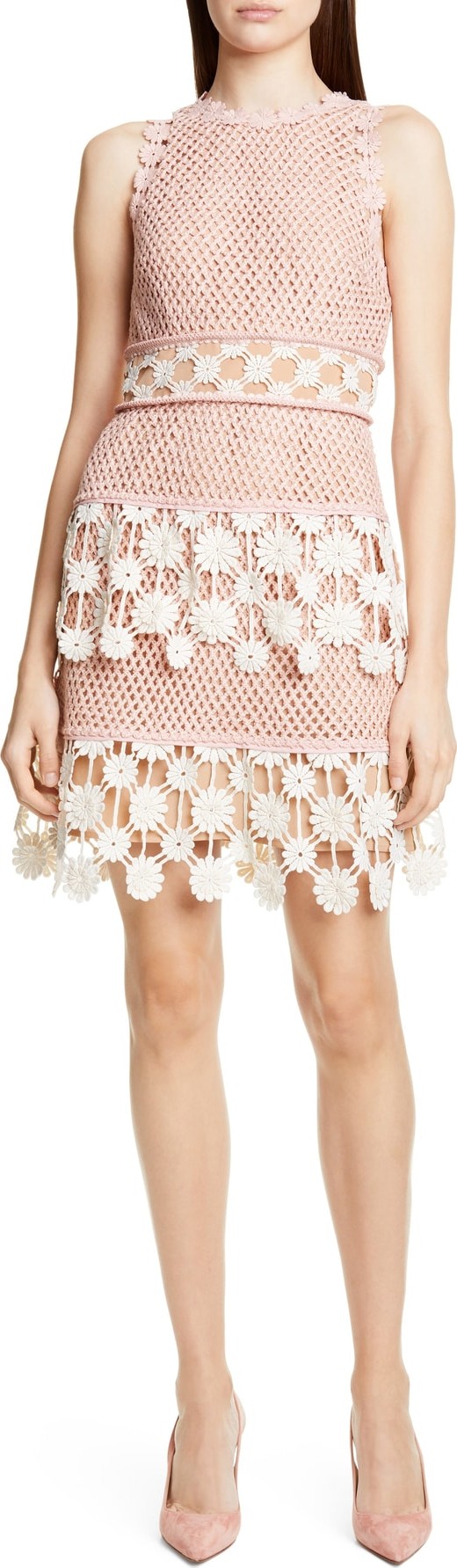 Self Portrait 3D Floral Crochet Lace Minidress