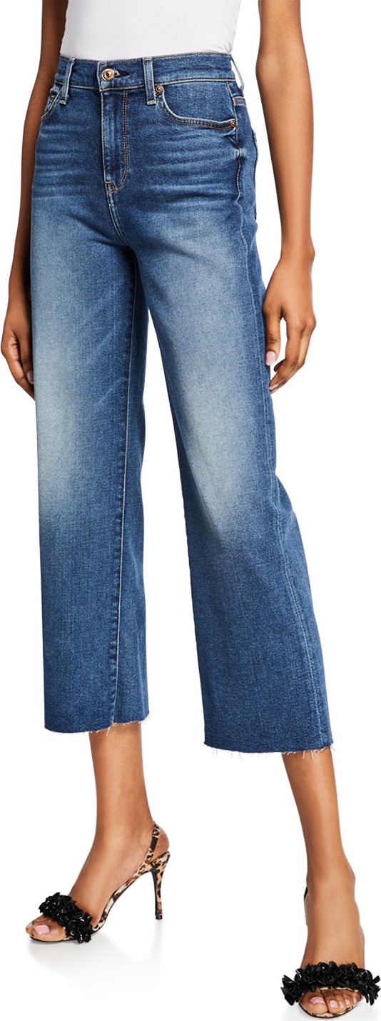 7 For All Mankind Alexa Cropped Wide-Leg Raw-Edge Jeans