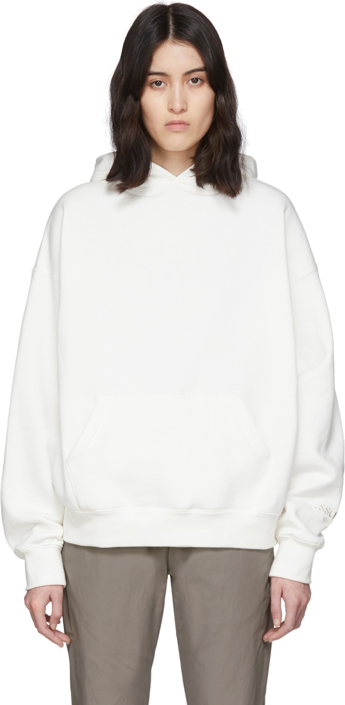 Essentials White Fleece Reflective Hoodie