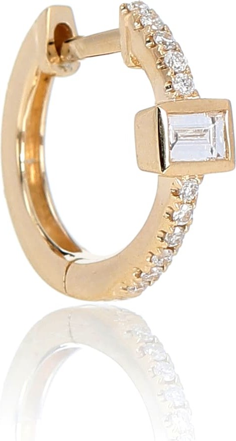 Jacquie Aiche Pave Baguette Mini Hoop 14 yellow gold single earring with diamonds