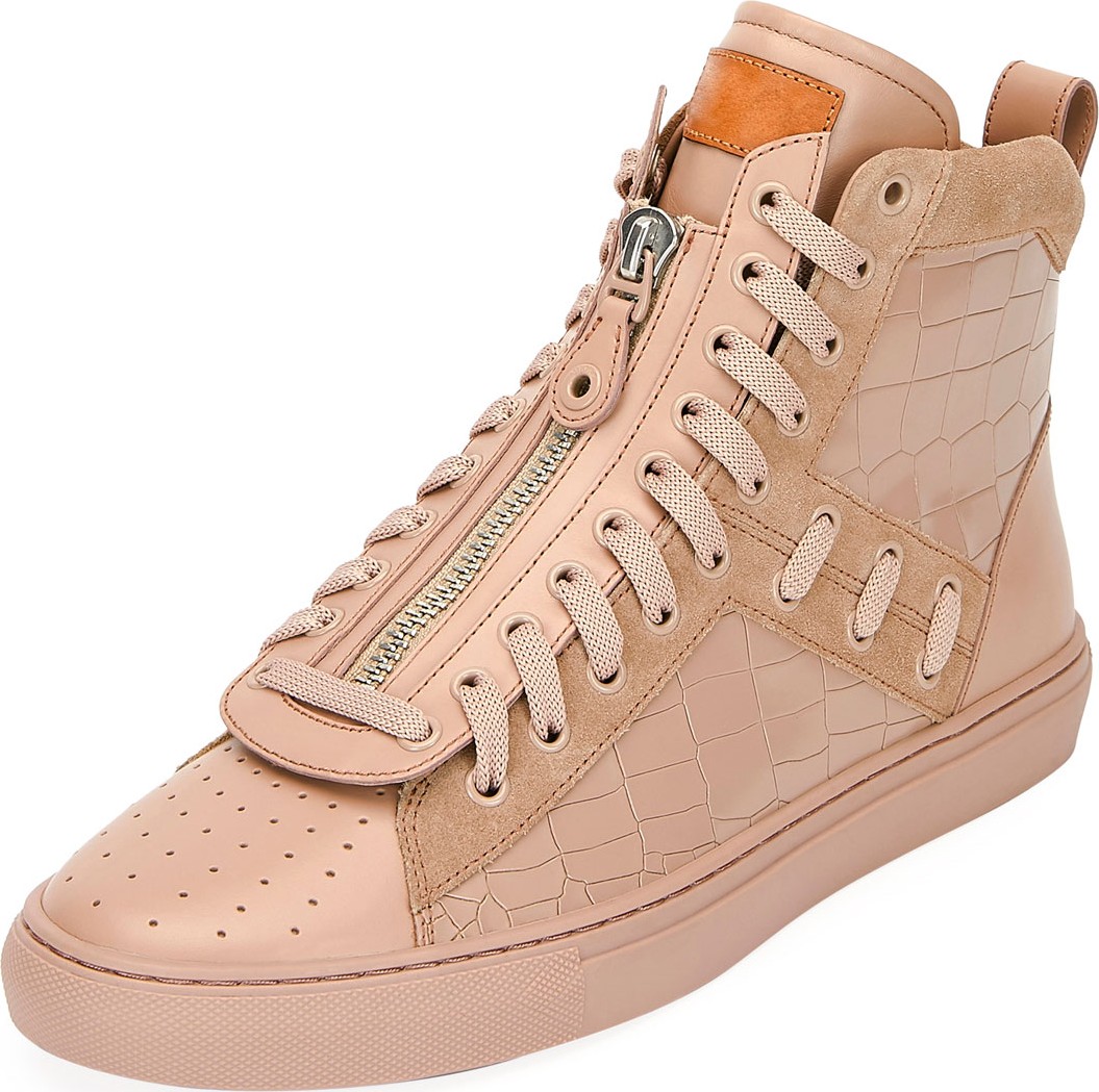 Bally Men's Hekem Croc-Embossed Leather High-Top Sneakers
