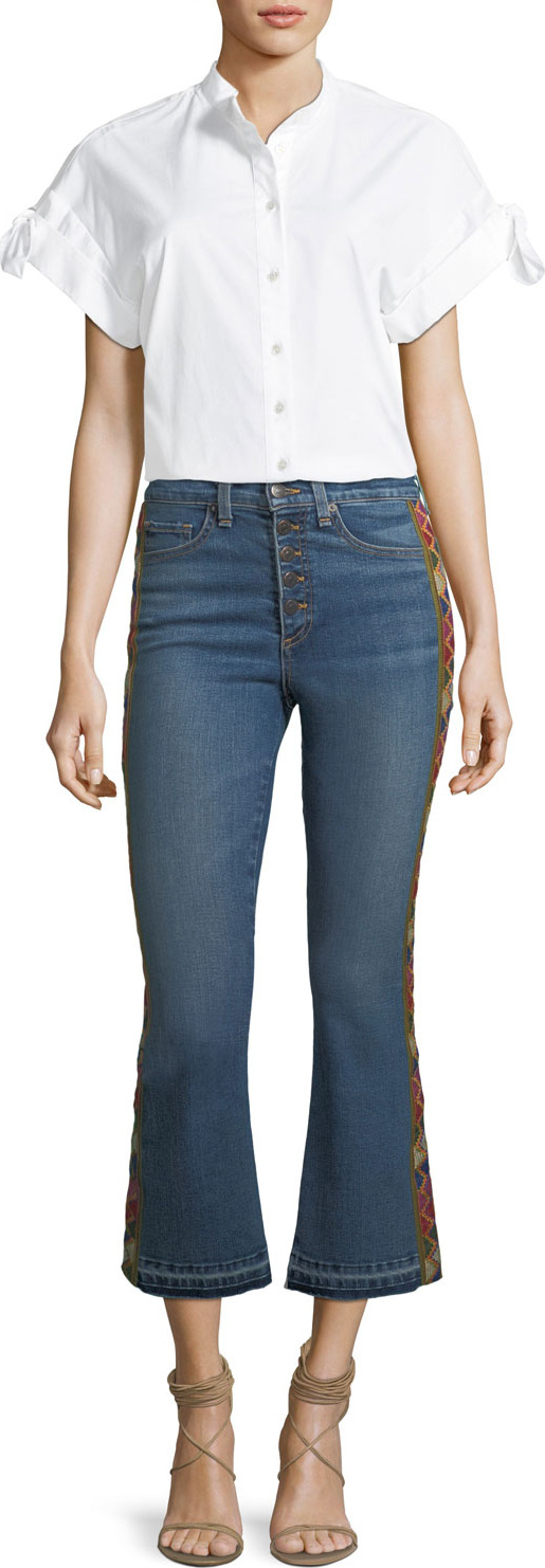 Veronica Beard Carolyn Baby Boot Cropped Jeans with Tapestry Side
