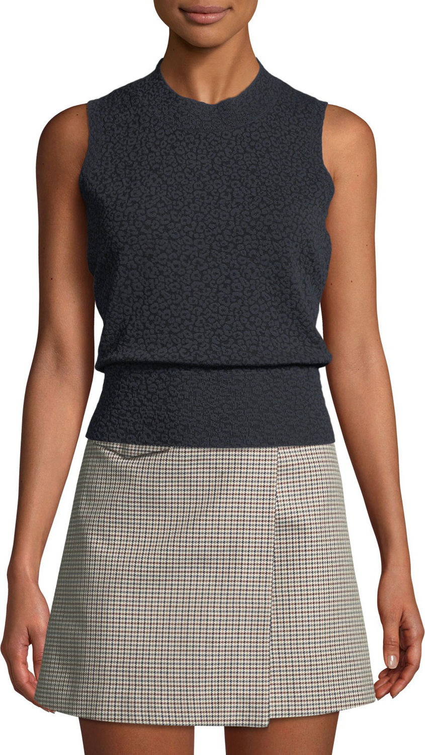 Theory Crewneck Leopard-Print Shell Top