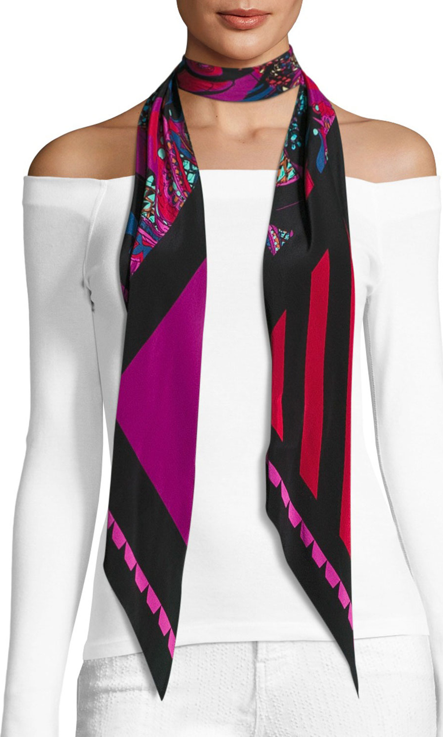 Rockins Pine Cone Paisley Classic Skinny Scarf, Pink