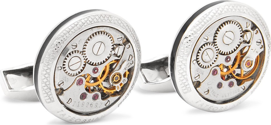 Tateossian Signature Vintage Skeleton Sterling Silver and Enamel Cufflinks