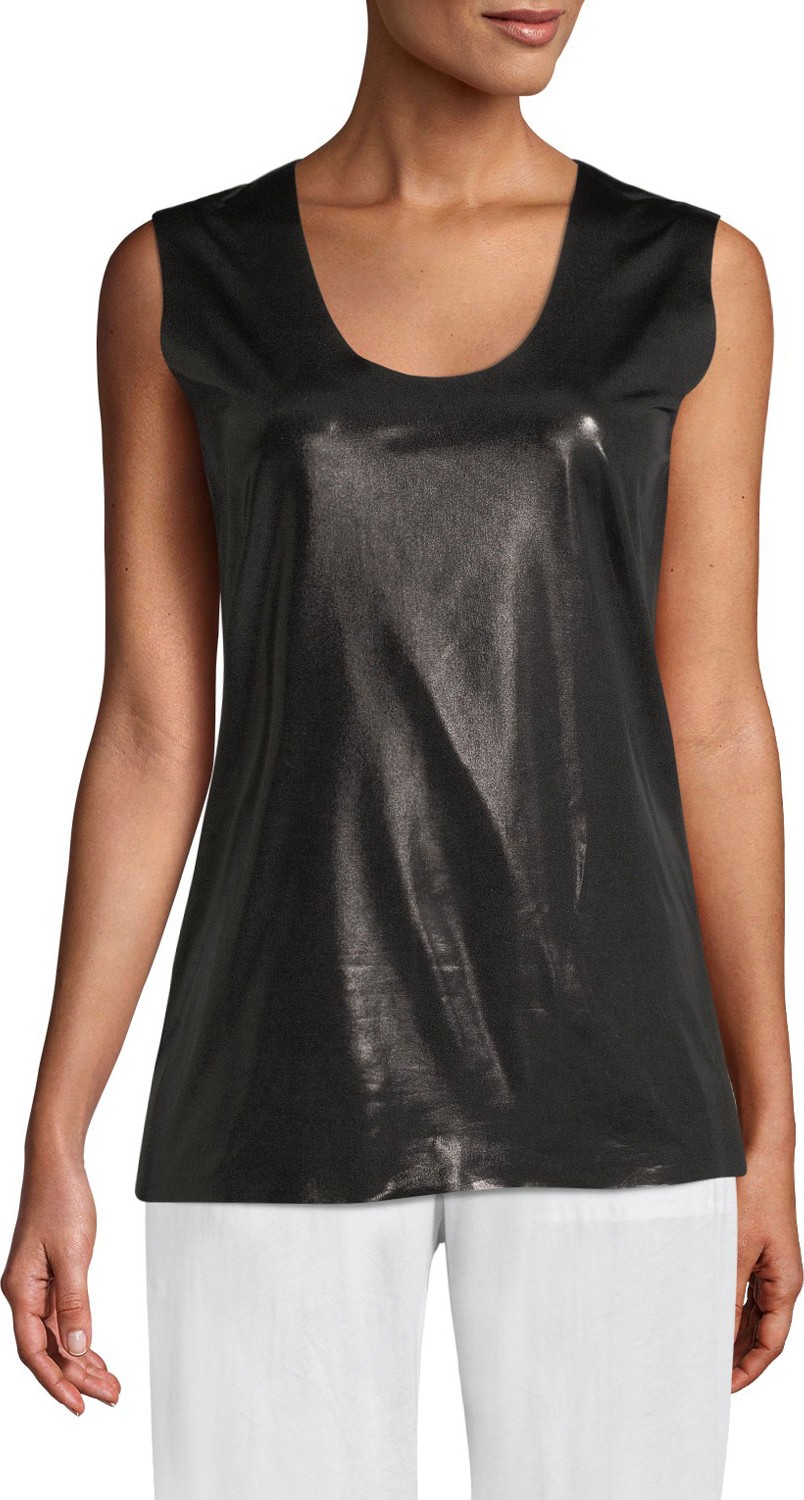 Norma Kamali Shiny Sleeveless U-Neck Active Top