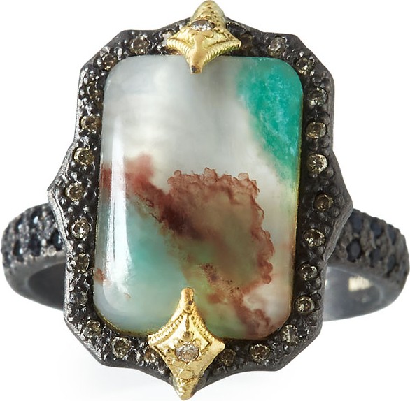 Armenta Old World Aquaprase™ Emerald-Shaped Cabochon Ring with Diamonds, Size 6.5