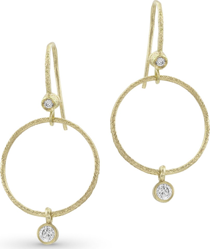 Dominique Cohen Textured 18k Gold Diamond Hoop Drop Earrings