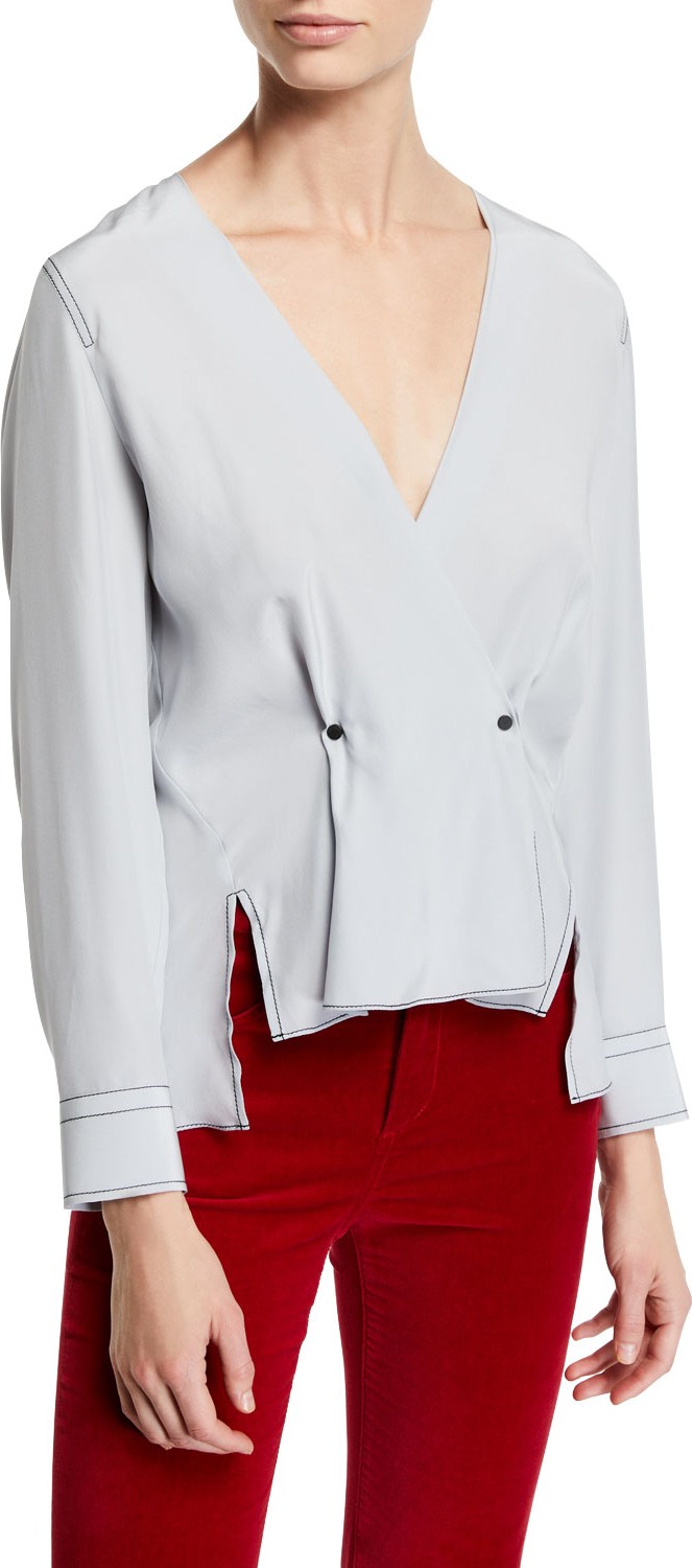 Rag & Bone Debbie Draped Silk V-Neck Top