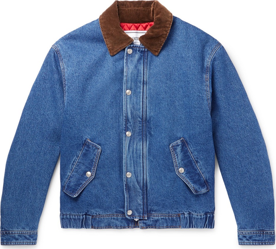 AMI Corduroy-Trimmed Denim Jacket