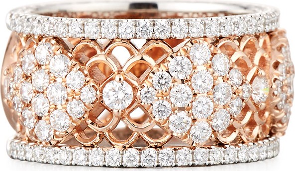 Jack Kelege & Company Wide Filigree Diamond Band Ring, Size 6.5