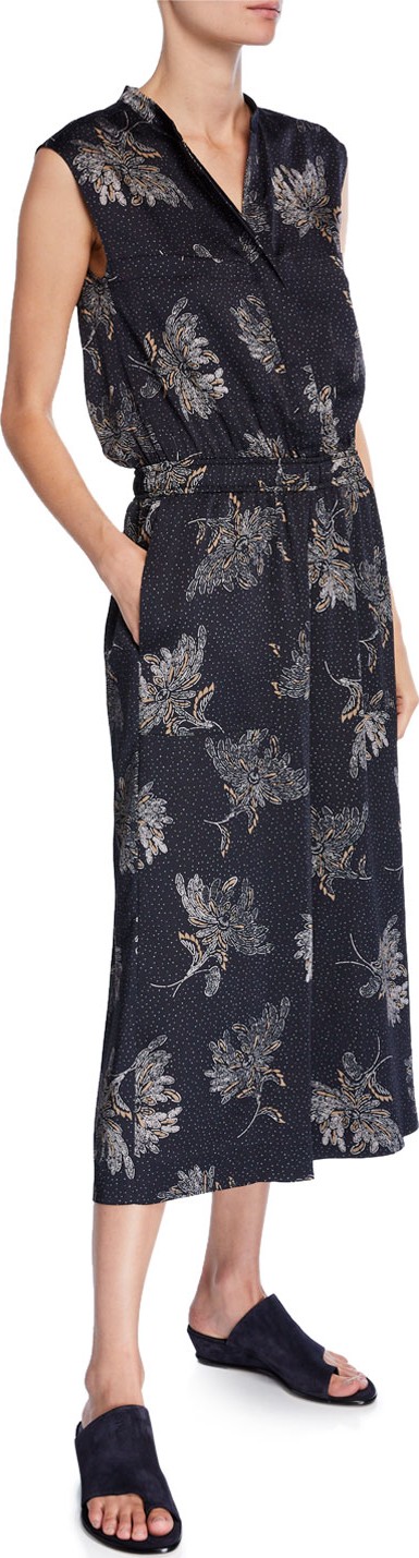 Vince Woodblock Floral Sleeveless Jumpsuit
