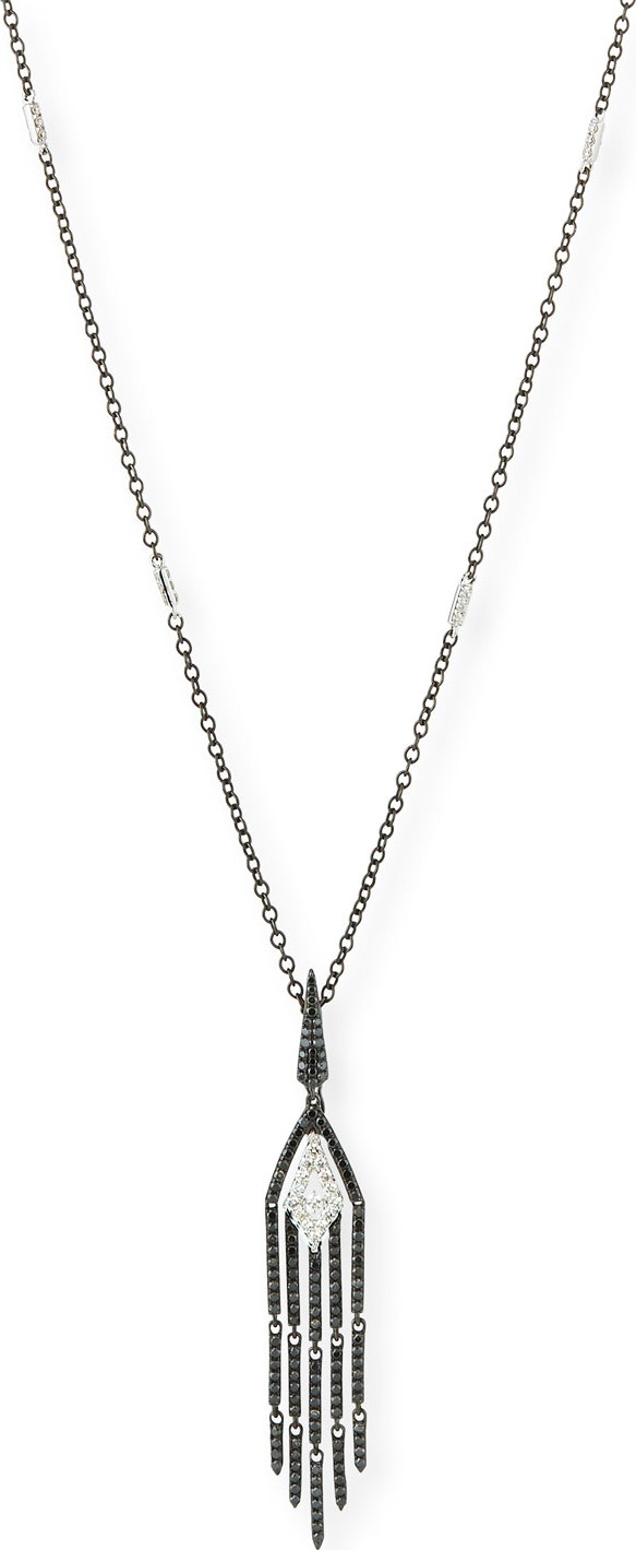 SUTRA 18k White Gold Diamond Tassel Pendant Necklace