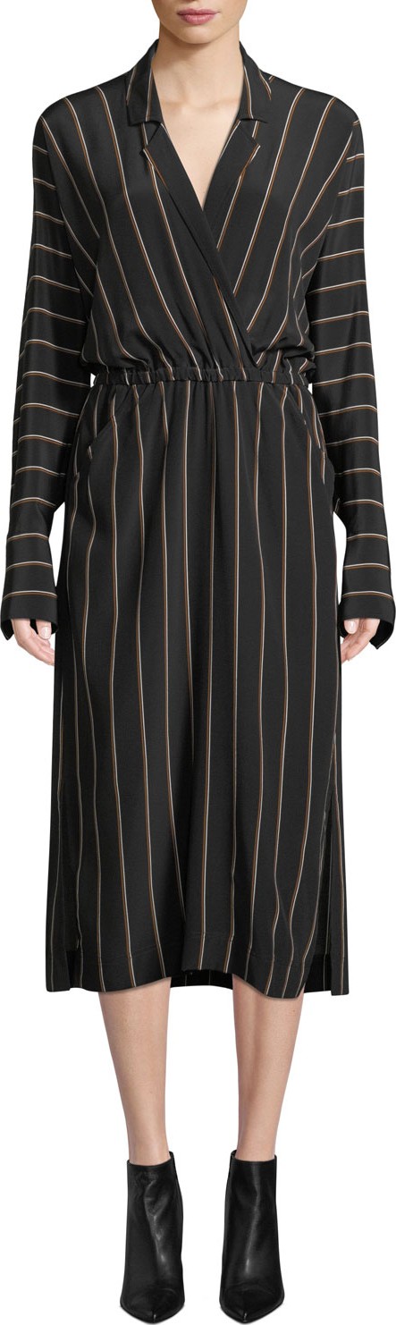 A.L.C. Nico Surplice Long-Sleeve Striped Silk Midi Dress