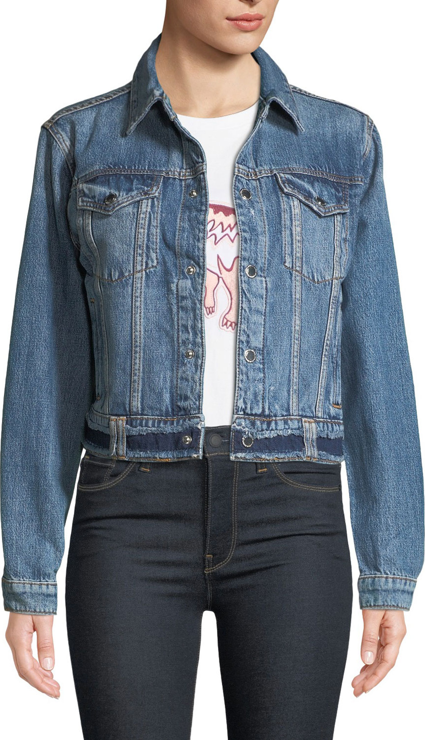 Hudson Cropped Snap-Front Denim Trucker Jacket