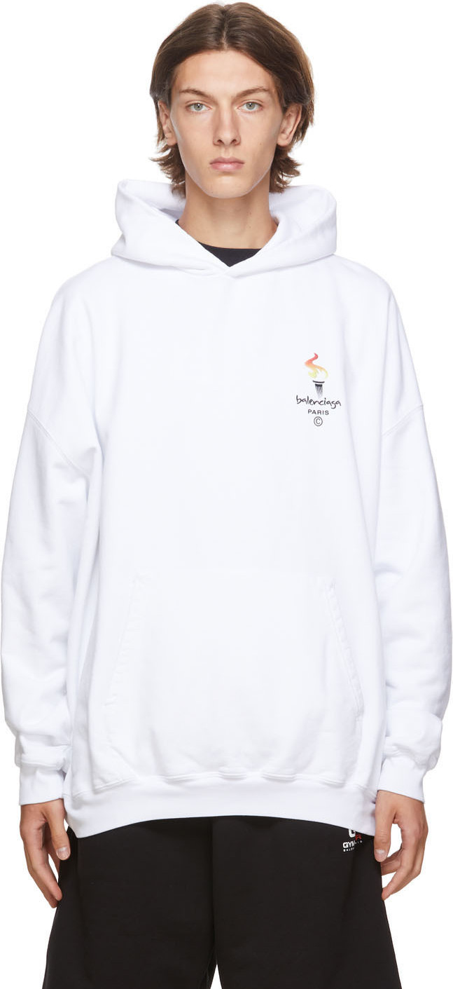 Balenciaga - White Embroidered Flame Hoodie