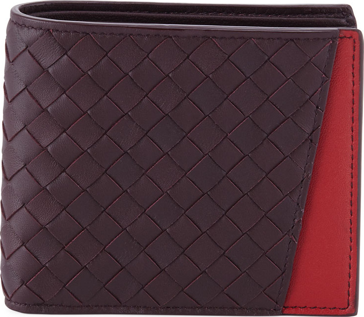 Bottega Veneta Men's Woven Bi-Fold Wallet with External Pocket