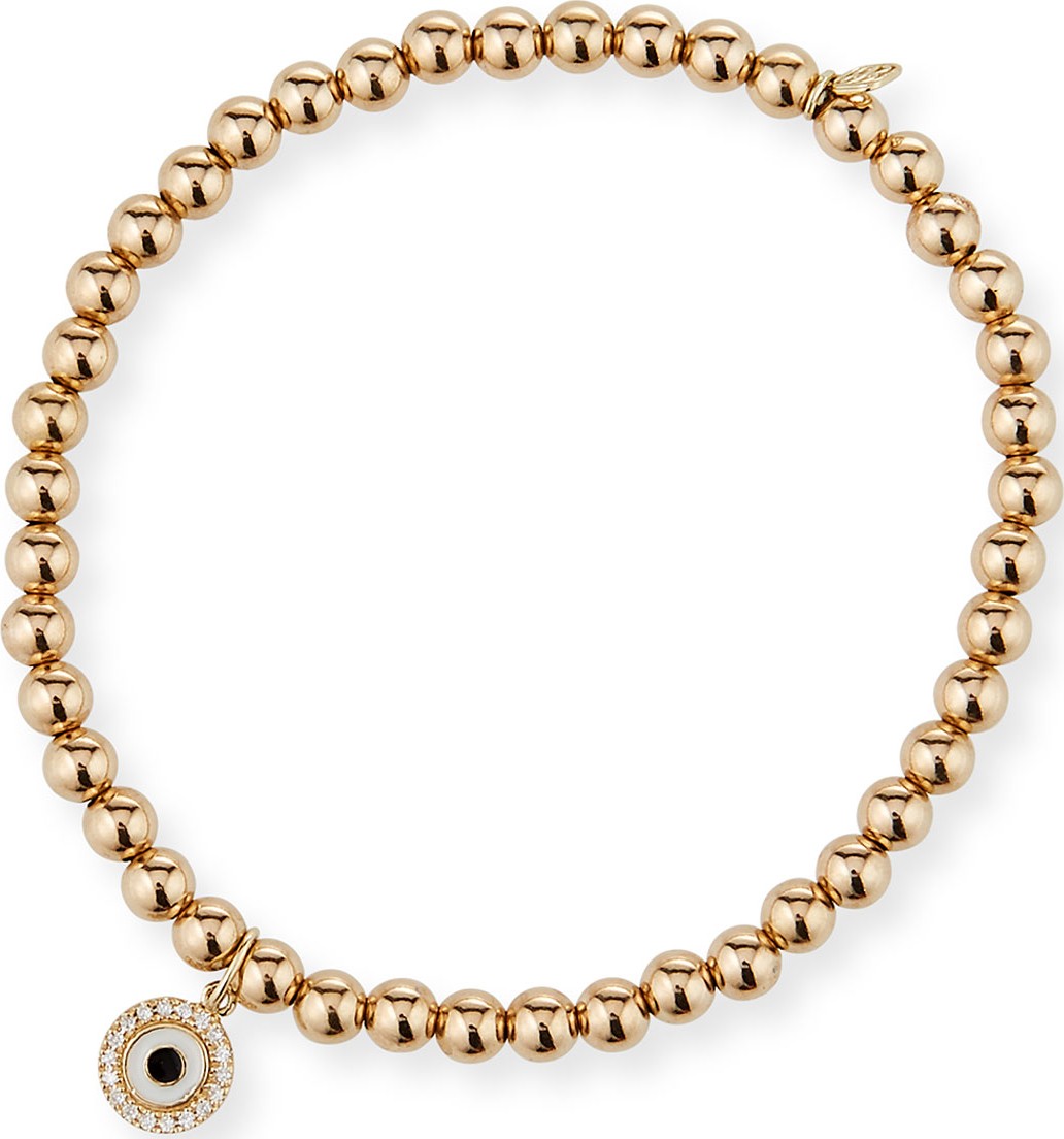 Sydney Evan 14k Gold 4mm Bead & Diamond Evil Eye Bracelet