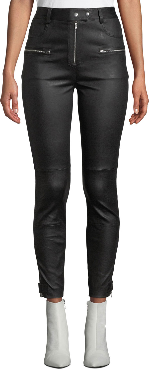 7 For All Mankind High-Rise Fitted Leather Biker Pants