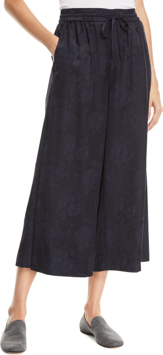 Vince Floral Jacquard Drawstring Culotte Pants