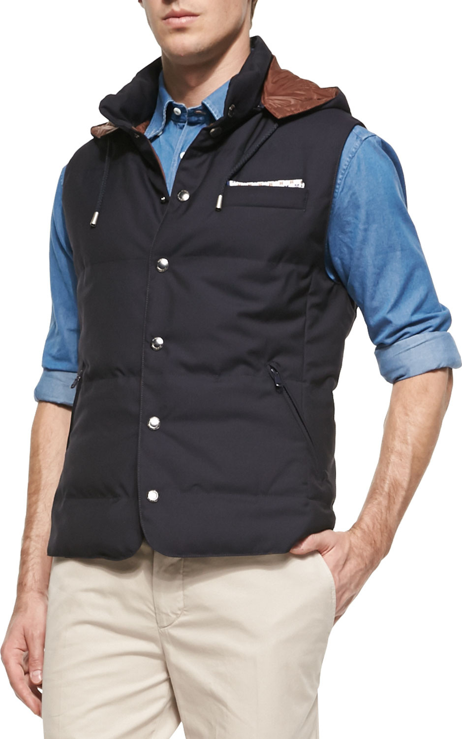 Brunello Cucinelli Wool Hooded Vest, Navy