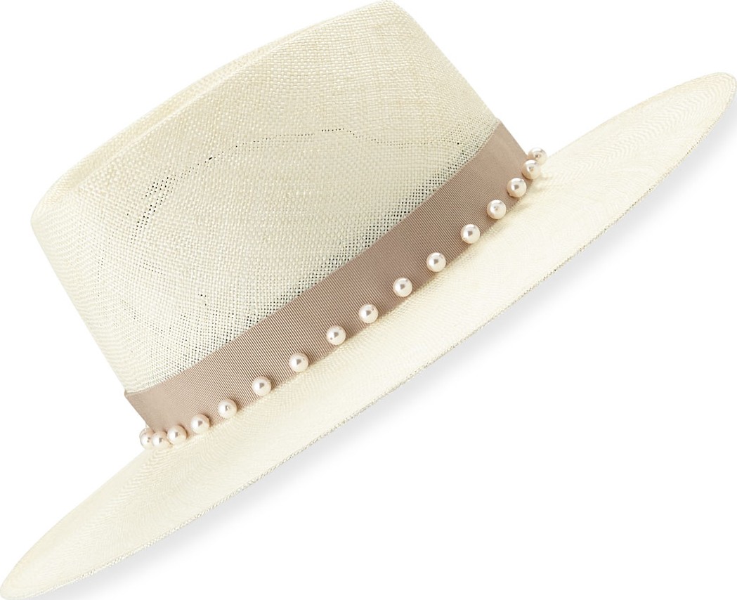 Eugenia Kim Harlowe Fedora Hat w/ Swarovski Pearl Bead Trim