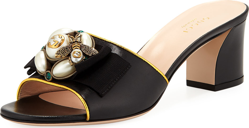 Gucci Embellished Leather Slide Sandals