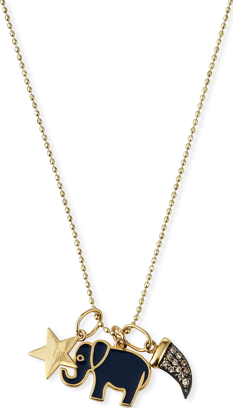 Sydney Evan 14k Enamel & Diamond Elephant Charm Necklace
