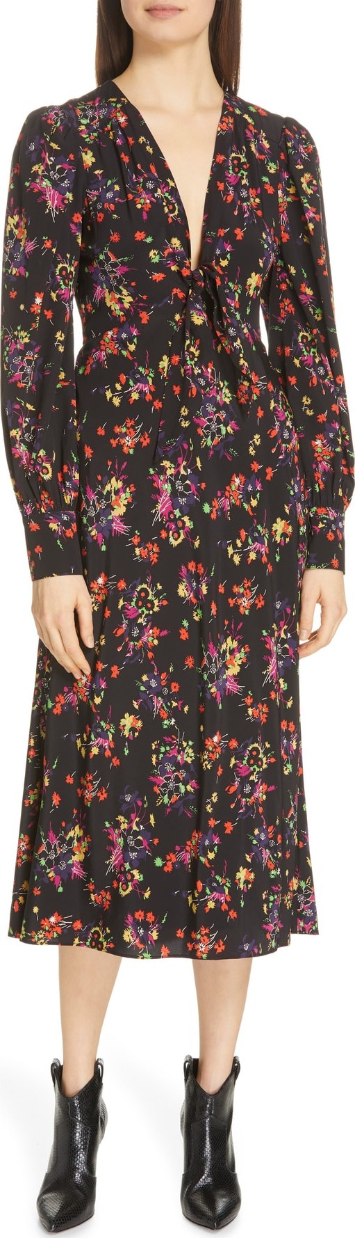 Veronica Beard Amber Floral Print Silk Blend Midi Dress