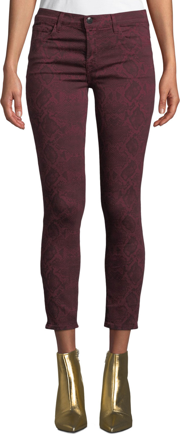 J BRAND 835 Mid-Rise Cropped Snake-Print Skinny Jeans