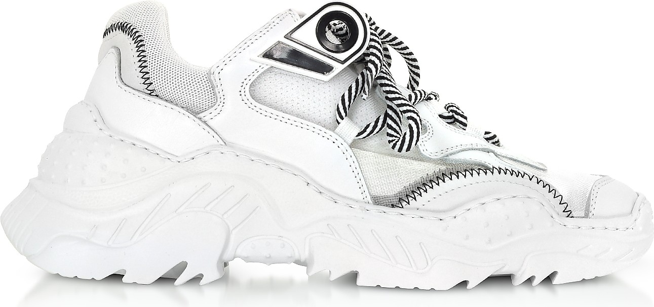 N°21 White Calf Leather & Synthetic Sneakers