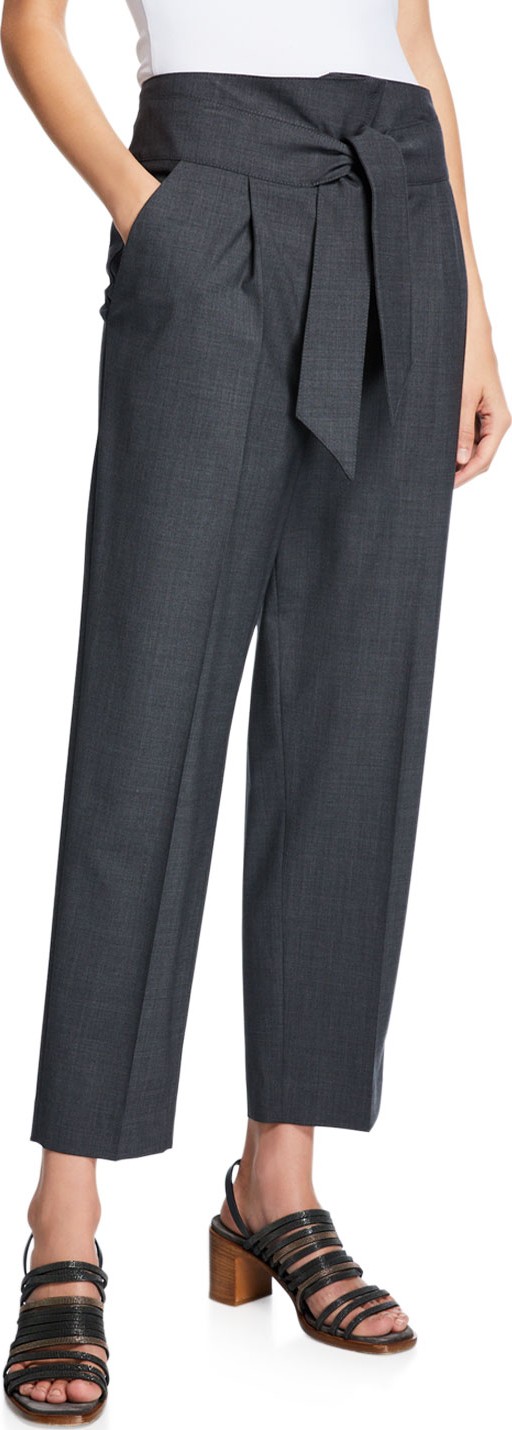 Brunello Cucinelli Tie-Waist Lightweight Wool Pants