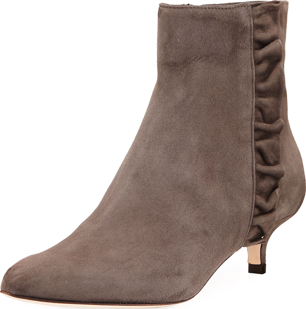 Sesto Meucci Bayley Suede Ruffle Kitten-Heel Booties