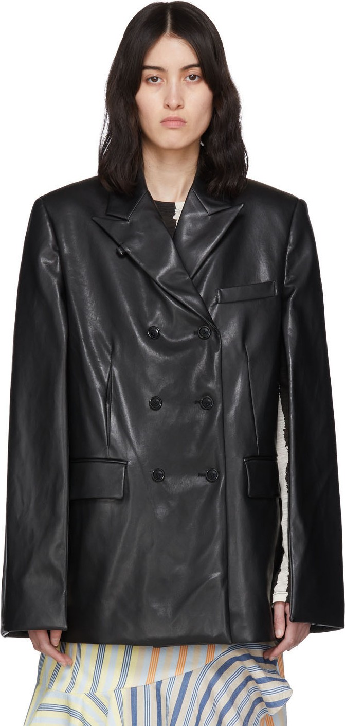 We11done Black Faux-Leather Cape Blazer